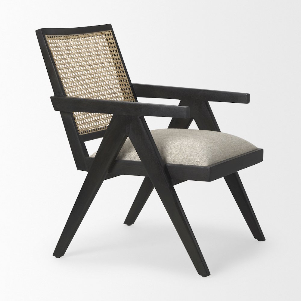 Donna Black Wood Cane-Back w/ Beige Upholstered Seat Accent Chair