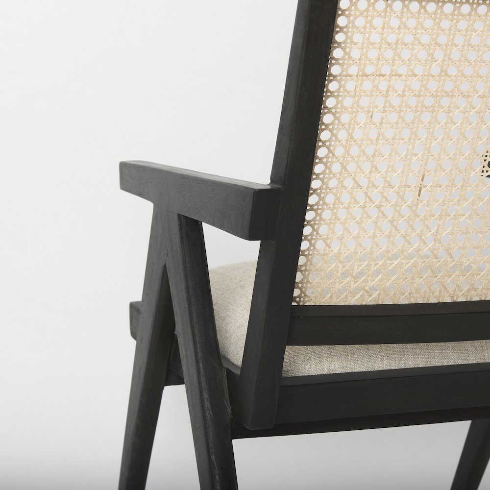 Donna Black Wood Cane-Back w/ Beige Upholstered Seat Accent Chair