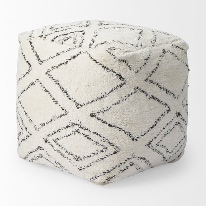 Tapir Beige Cotton Argyle Pattern Square Pouf