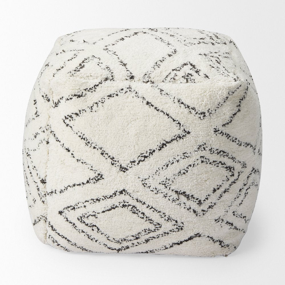 Tapir Beige Cotton Argyle Pattern Square Pouf