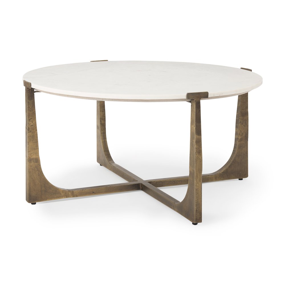Atticus Marble and Antiqued Gold Metal Coffee Table