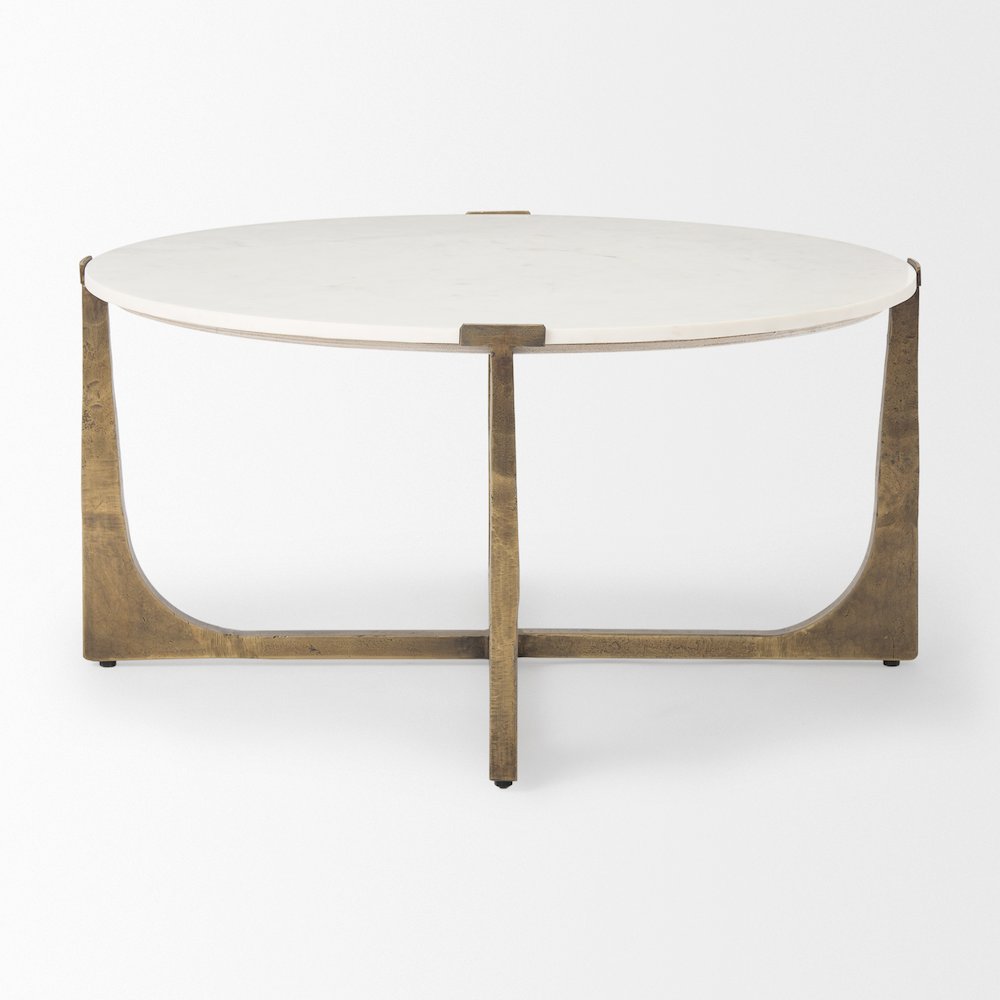 Atticus Marble and Antiqued Gold Metal Coffee Table