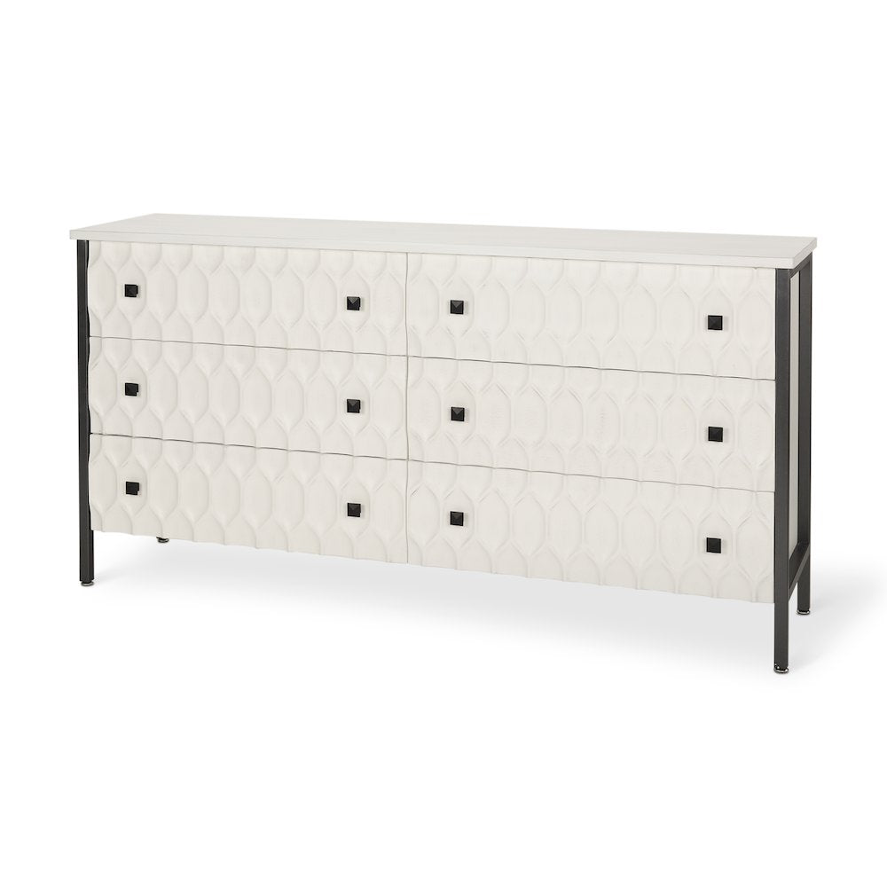 Savannah White Fir Veneer w/ Gray Metal 6-Drawer Sideboard