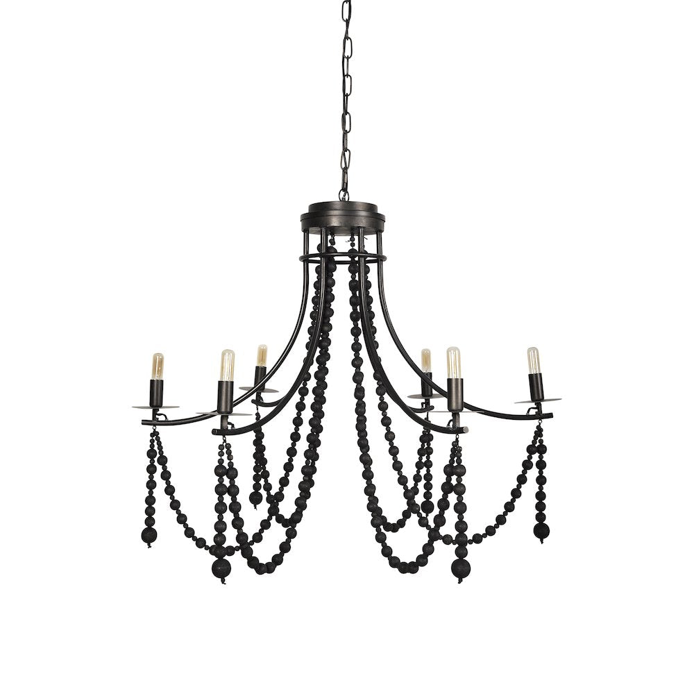 Selma Black Wood Bead and Metal Chandelier