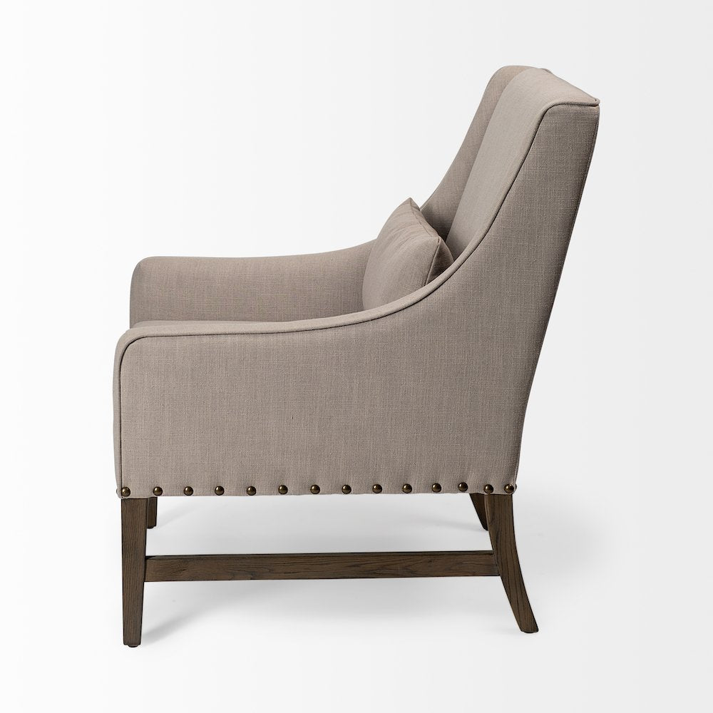 Kensington Beige Linen Fabric and Wood Accent Chair