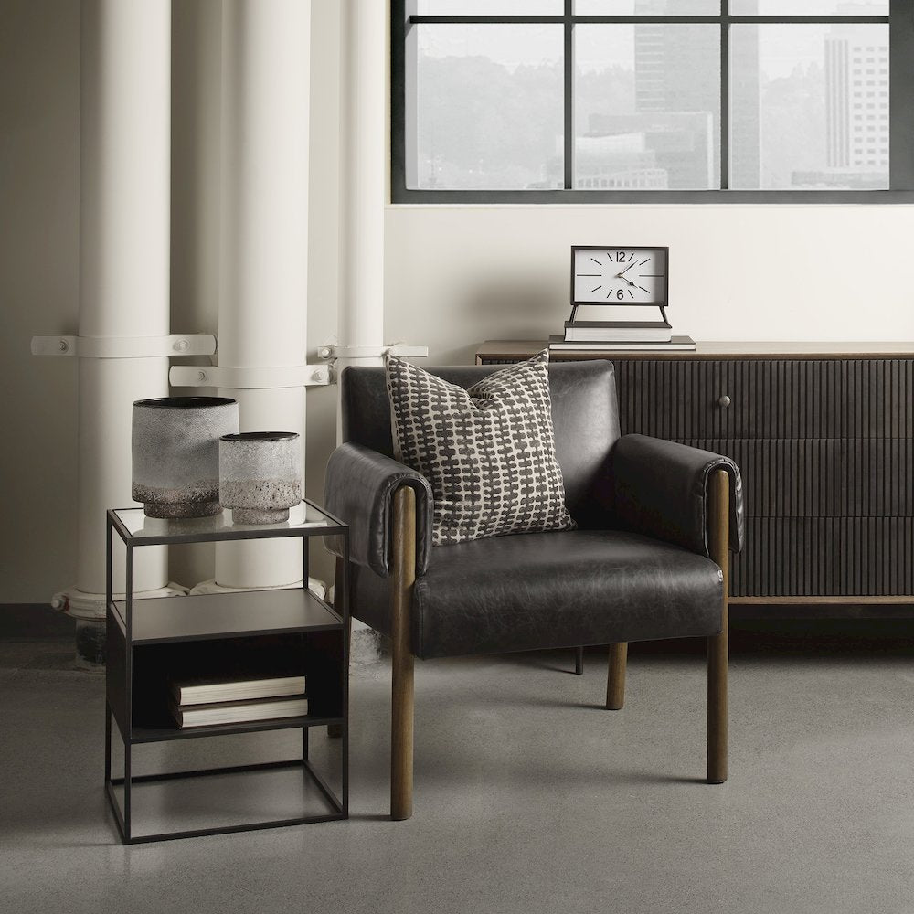 Samson 15.7L x 15.7W x 21.3H Side Table Matte Black Metal and Glass