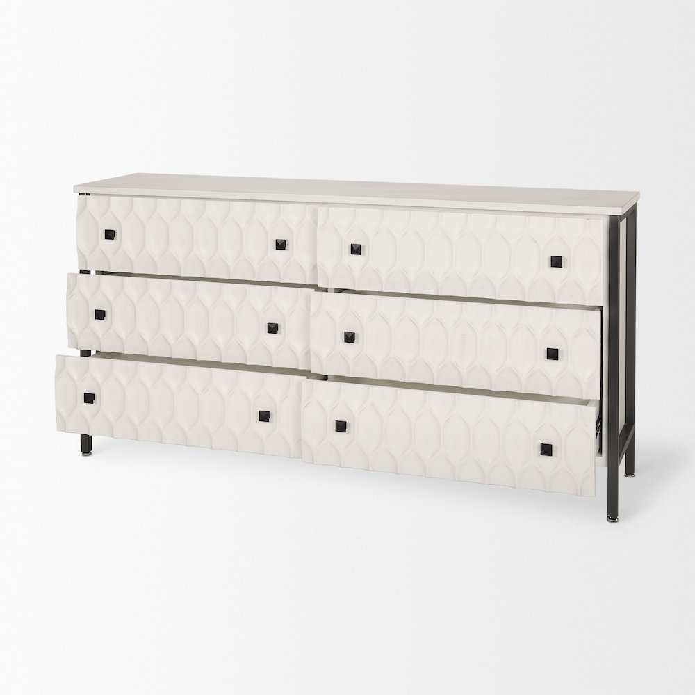 Savannah White Fir Veneer w/ Gray Metal 6-Drawer Sideboard