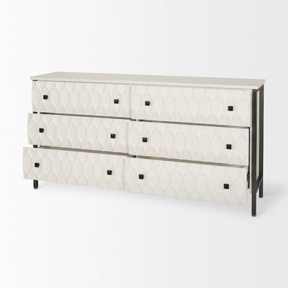Savannah White Fir Veneer w/ Gray Metal 6-Drawer Sideboard