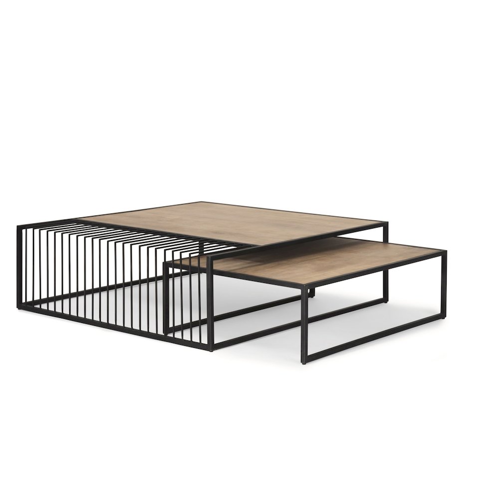 Miles Black Metal w/ Light Wood Nesting Coffee Table
