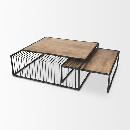 Miles Black Metal w/ Light Wood Nesting Coffee Table