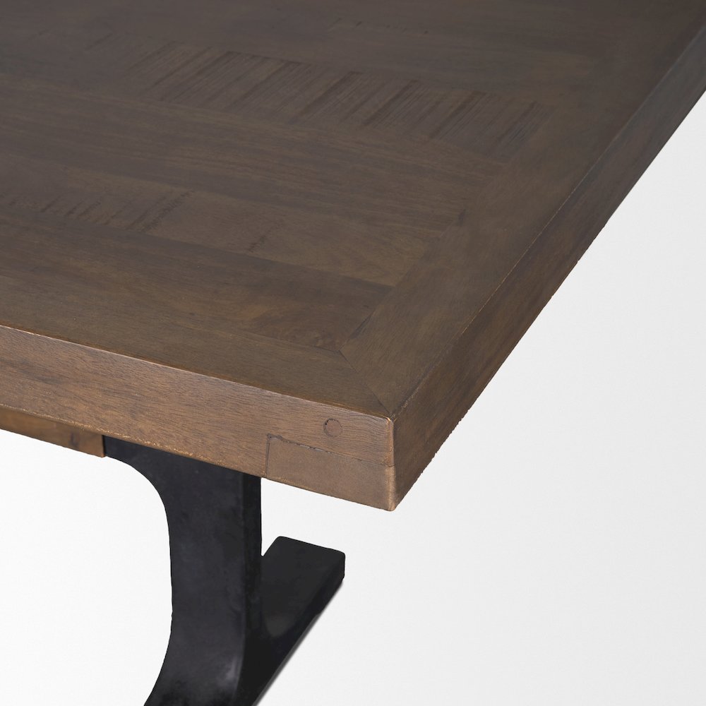 Araxi Rectangular Dark Brown Wood w/ Black Metal Base Dining Table