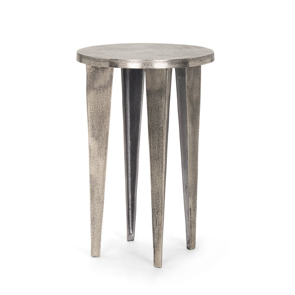 Maggie Textured Silver Nickel Cast Aluminum Metal Accent Table