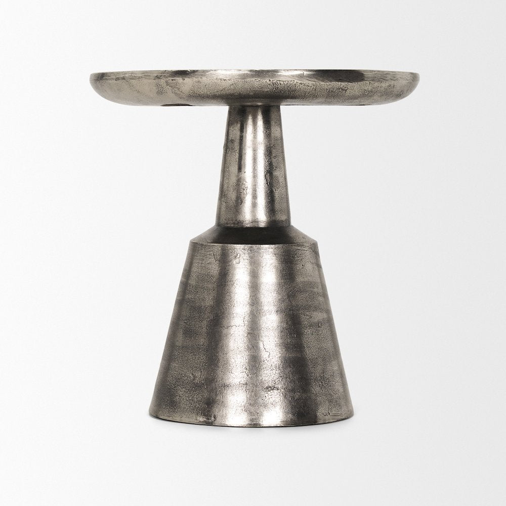 Bobbi Textured Polished Nickel Cast Aluminum Metal Accent Table