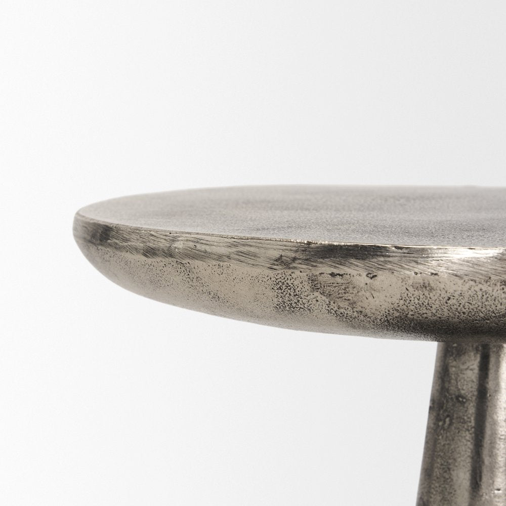 Bobbi Textured Polished Nickel Cast Aluminum Metal Accent Table