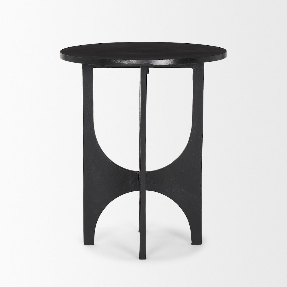 Sobi Textured Matte Black Round Metal Accent Table