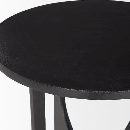 Sobi Textured Matte Black Round Metal Accent Table