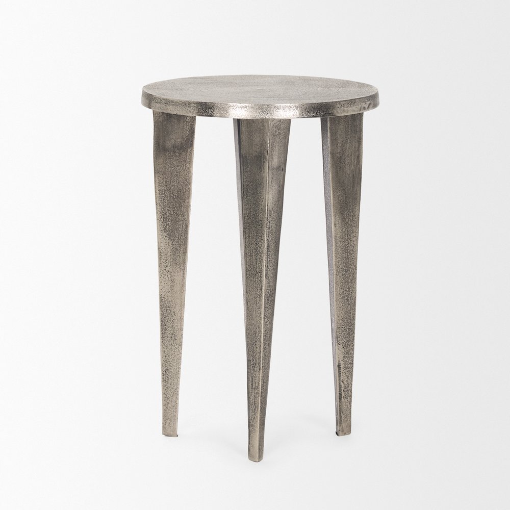 Maggie Textured Silver Nickel Cast Aluminum Metal Accent Table