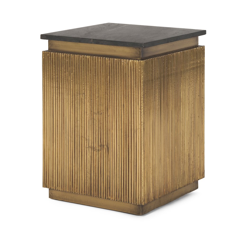 Satima Black Marble w/ Gold Metal Square Fluted Accent Table