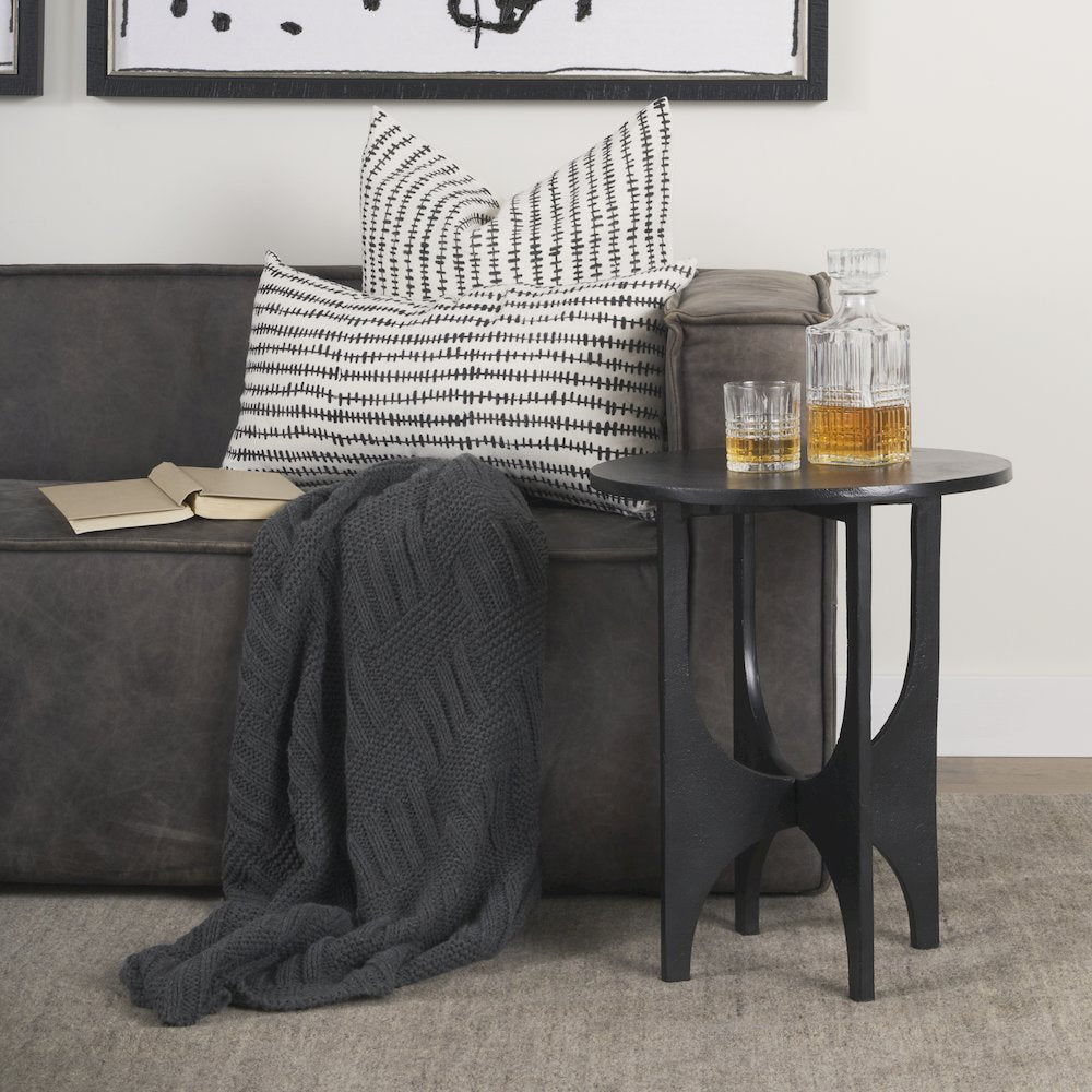 Sobi Textured Matte Black Round Metal Accent Table