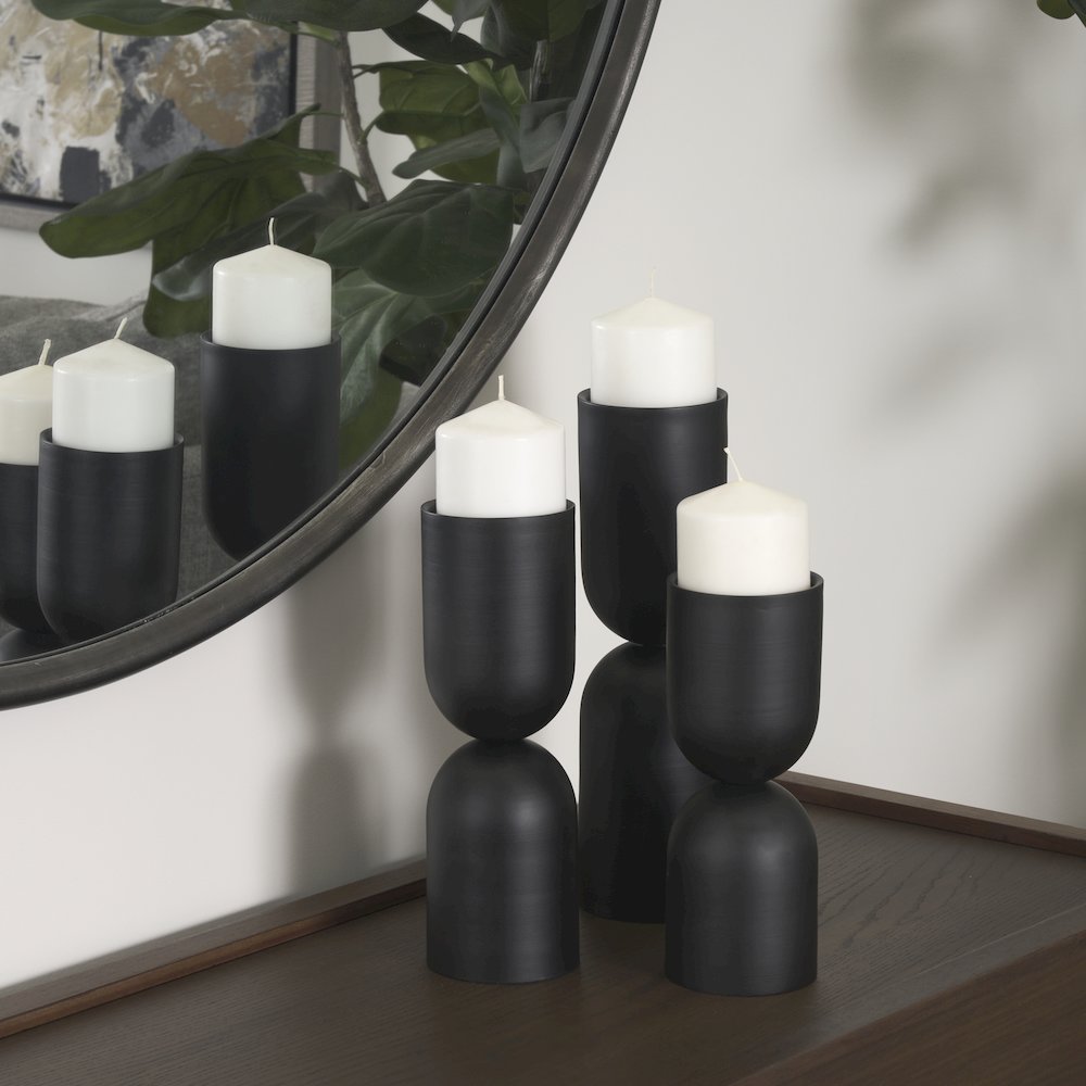 Qamra Tall Black Metal Pillar Candle Holder