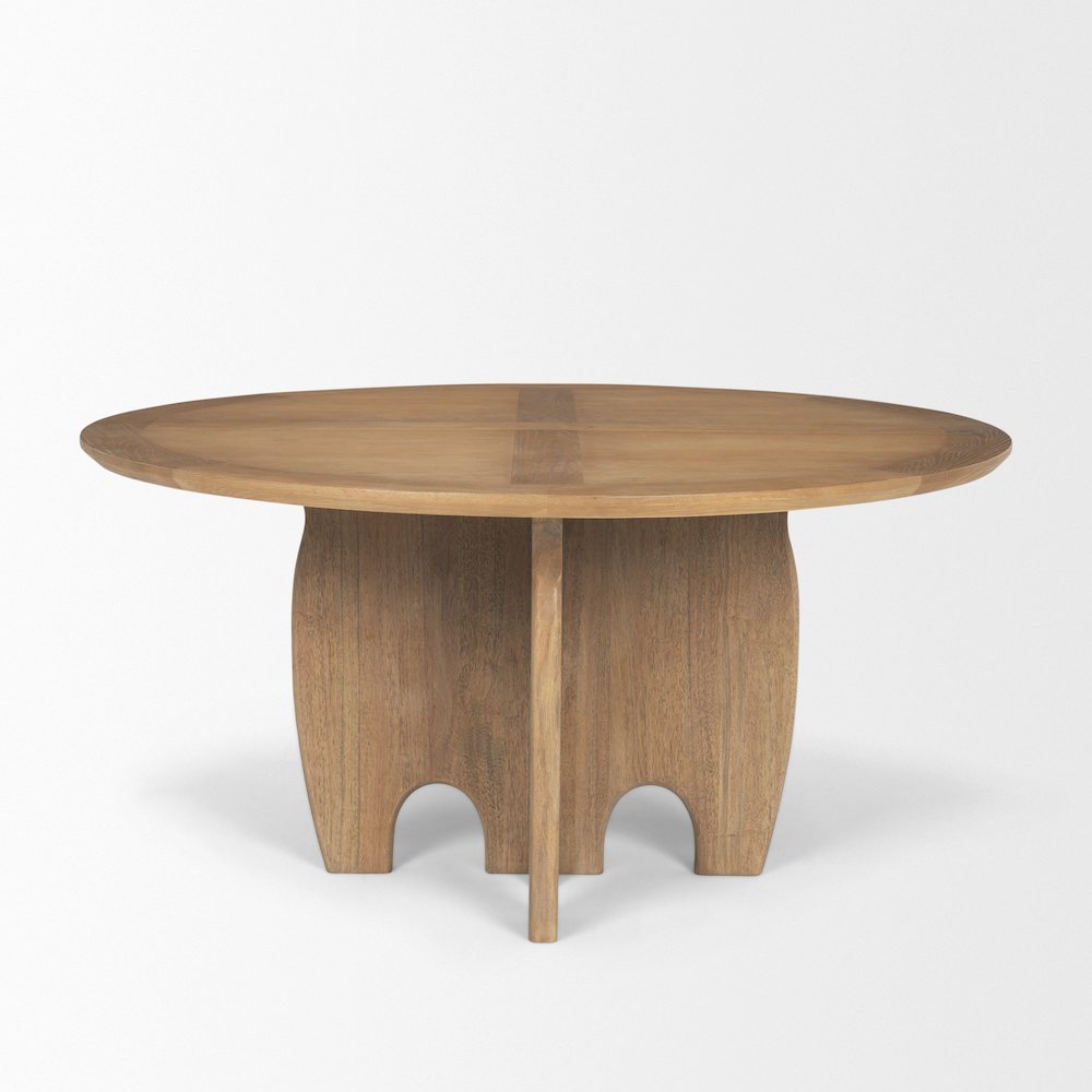 SonomBrown Solid Rubber Wood Round Oak Tabletop Dining Table