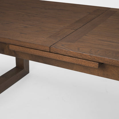 Takota Dark Brown Rectangular Oak Wood Birch Wood Legs Extendable Dining Table