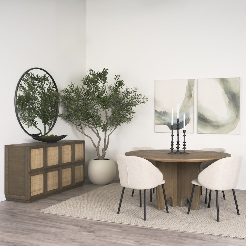 SonomBrown Solid Rubber Wood Round Oak Tabletop Dining Table