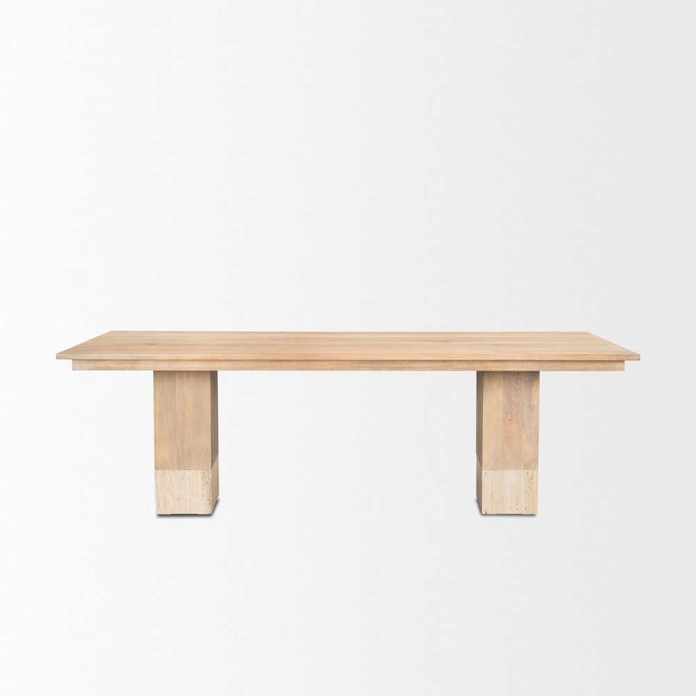Shivon 94" Light Brown Mango Wood Travertine Dining Table