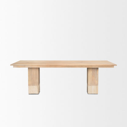 Shivon 94" Light Brown Mango Wood Travertine Dining Table