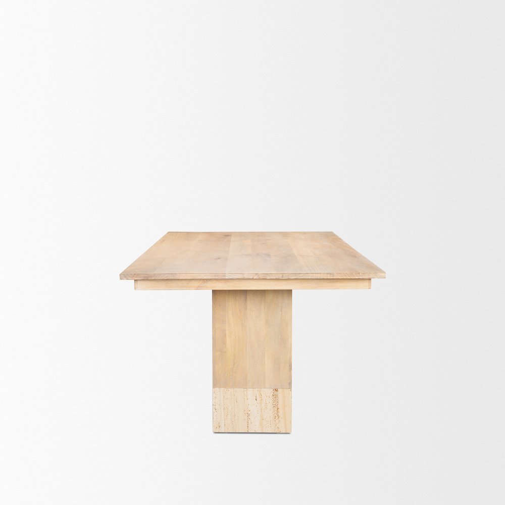 Shivon 94" Light Brown Mango Wood Travertine Dining Table