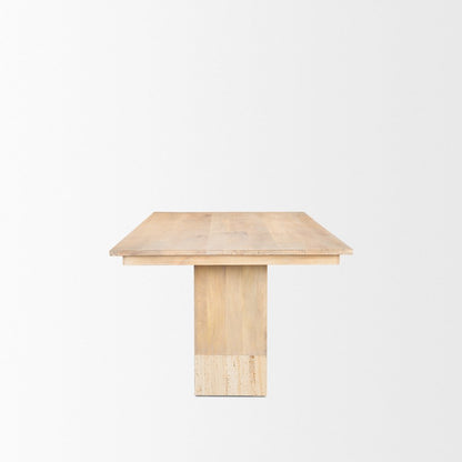 Shivon 94" Light Brown Mango Wood Travertine Dining Table