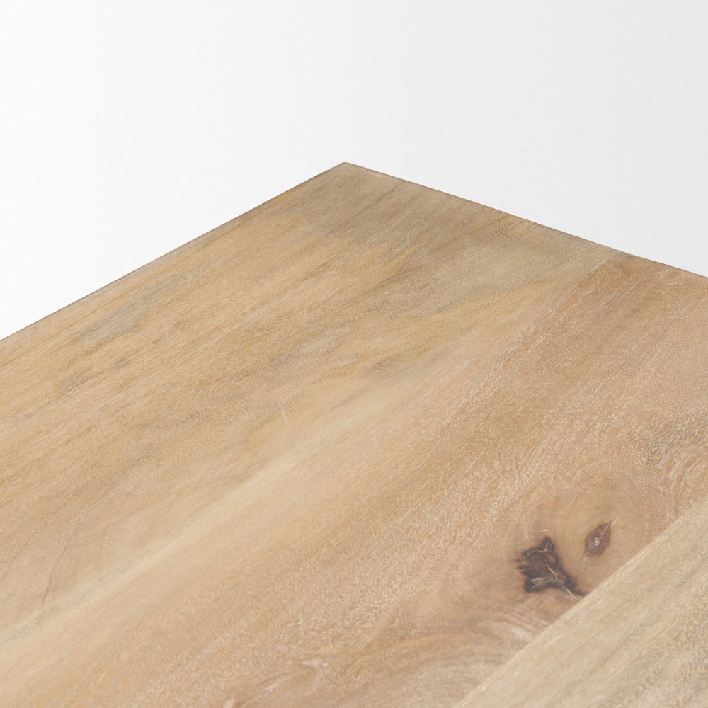 Shivon 94" Light Brown Mango Wood Travertine Dining Table