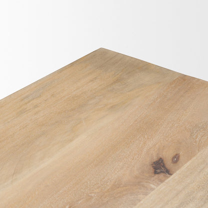 Shivon 94" Light Brown Mango Wood Travertine Dining Table