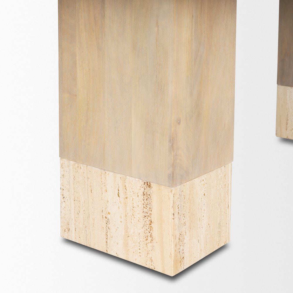 Shivon 94" Light Brown Mango Wood Travertine Dining Table
