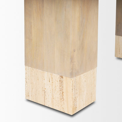 Shivon 94" Light Brown Mango Wood Travertine Dining Table