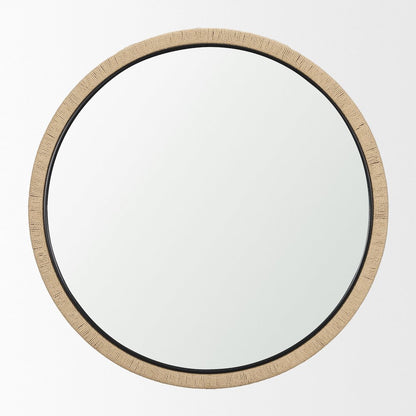 Vasie Black Wood Jute Round Mirror