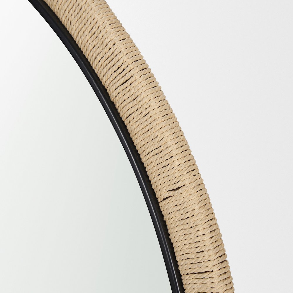 Vasie Black Wood Jute Round Mirror