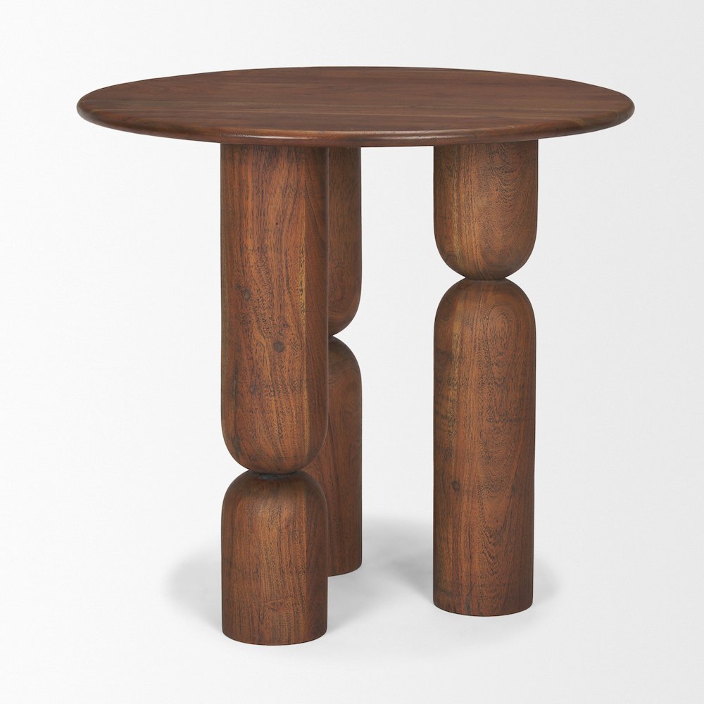 Pedestal Medium Dark Brown Acacia Wood Foyer Table