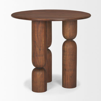 Pedestal Medium Dark Brown Acacia Wood Foyer Table