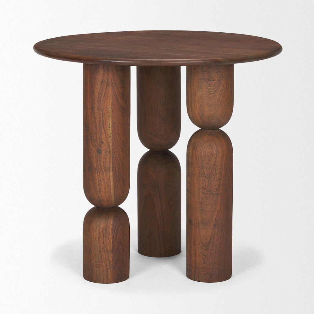 Pedestal Medium Dark Brown Acacia Wood Foyer Table