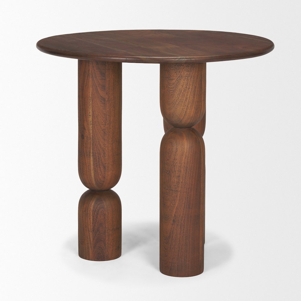 Pedestal Medium Dark Brown Acacia Wood Foyer Table