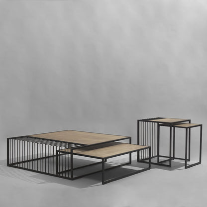 Miles Black Metal w/ Light Wood Nesting Coffee Table