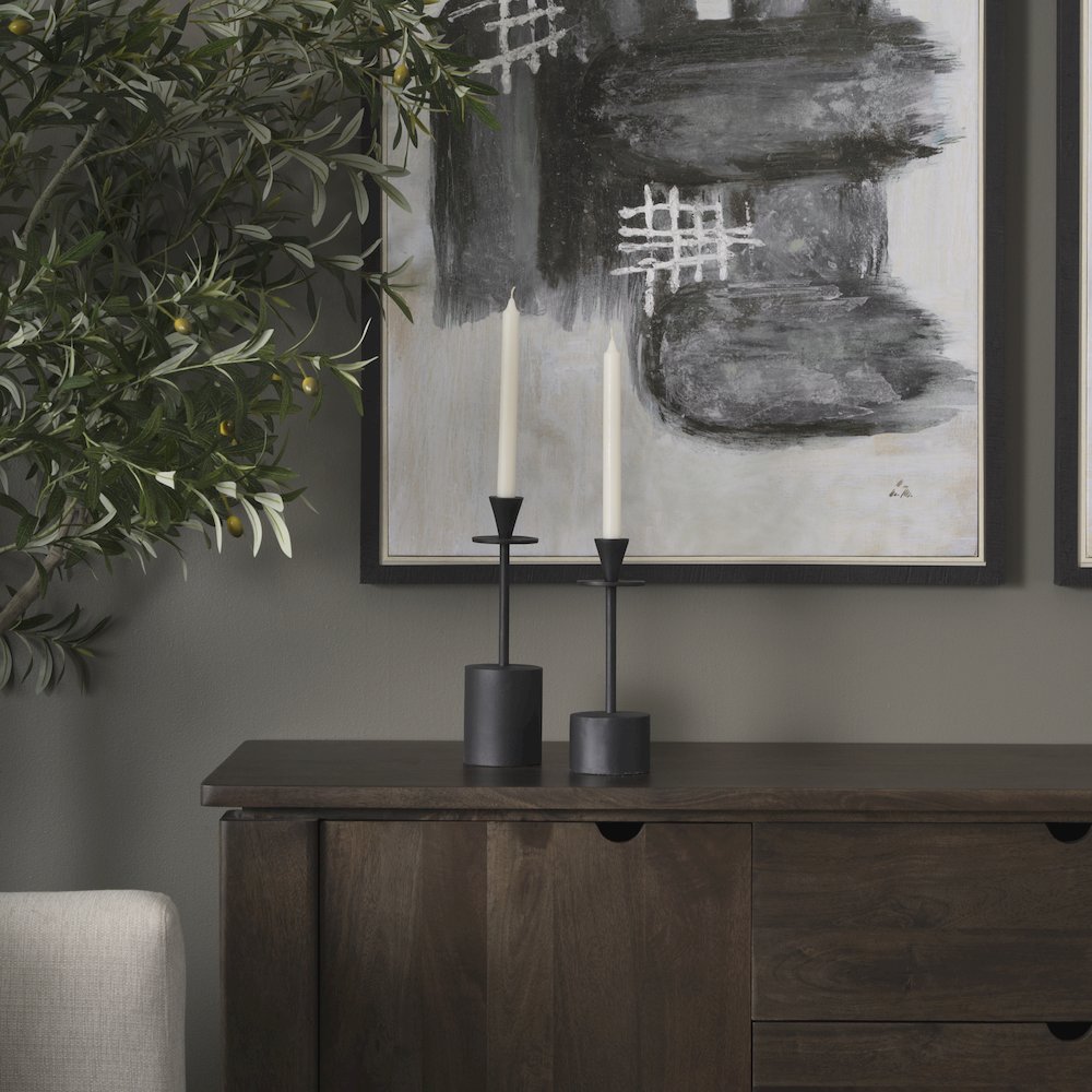 Petria Matte Black Textured Metal Taper Candle Holders