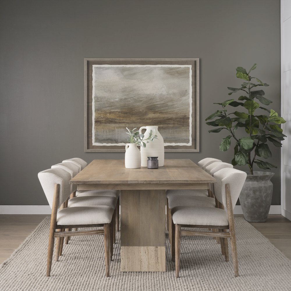 Shivon 94" Light Brown Mango Wood Travertine Dining Table