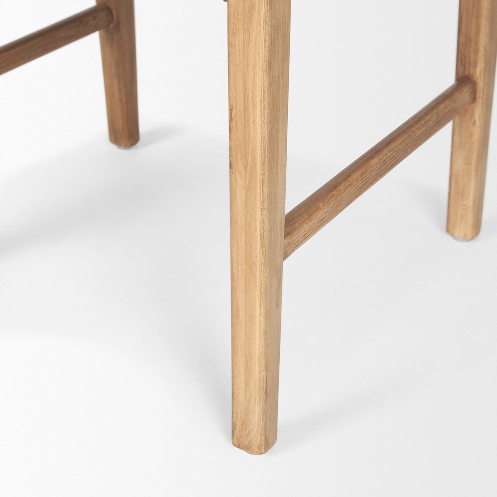Brown Wood Woven Brown Leather Dining Armchair