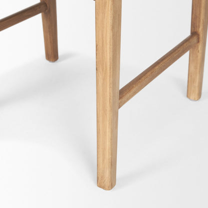 Brown Wood Woven Brown Leather Dining Armchair