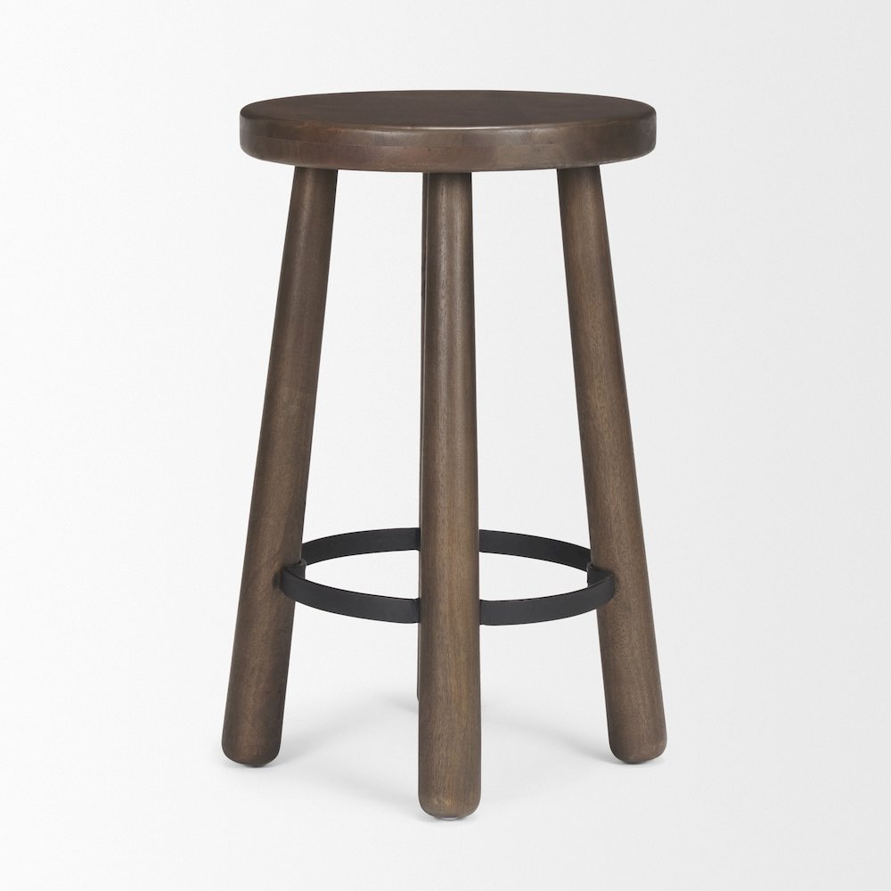 Dark Brown Wood Matte Black Metal Counter Stool