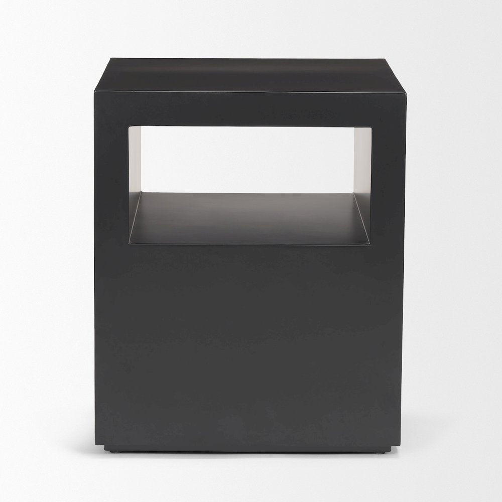 Matte Black Metal Open Shelves Side Table