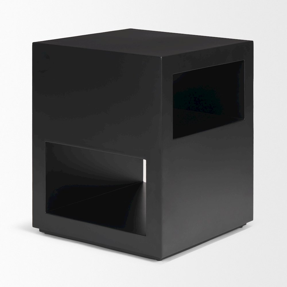 Matte Black Metal Open Shelves Side Table