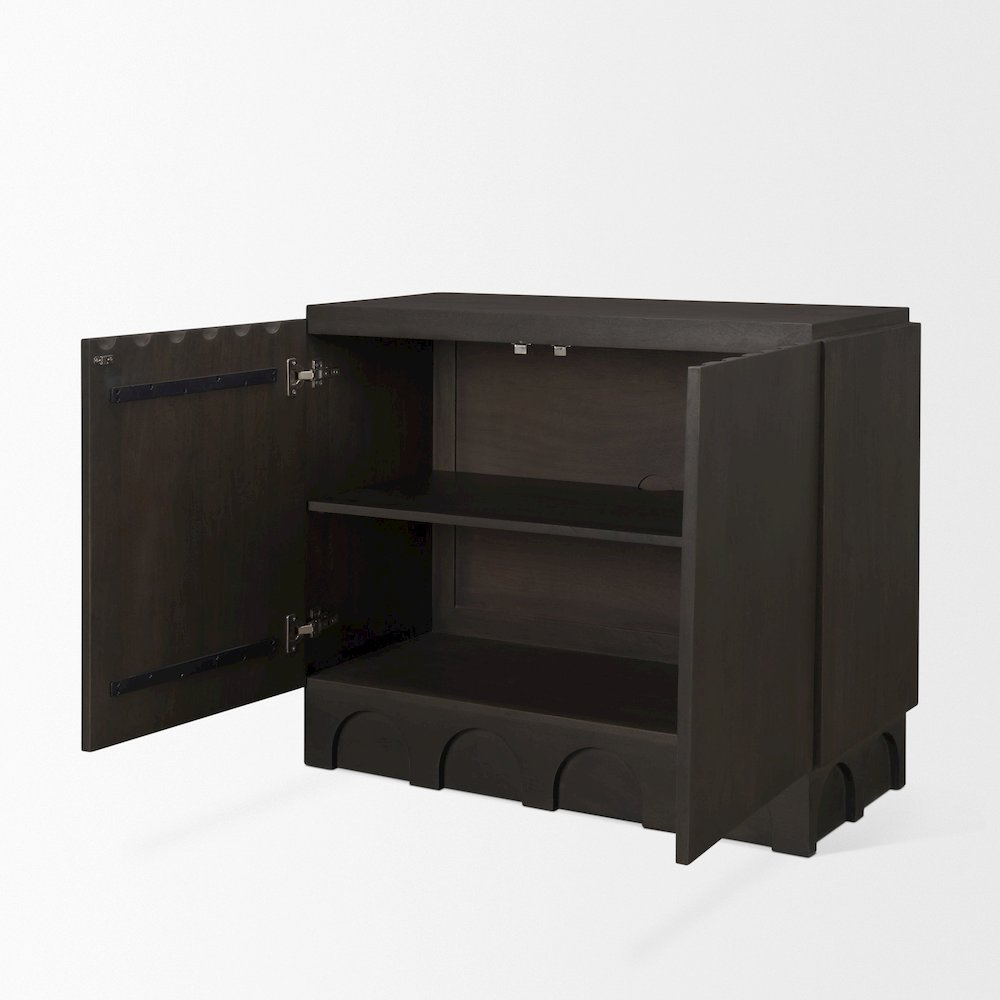 Dark Brown Wood Arched Design Accent Cabinet